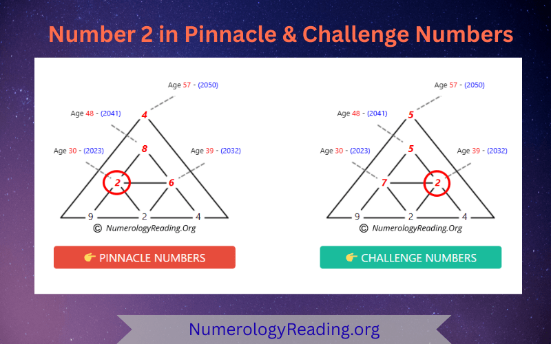 Numerology Number 2 in Pinnacle Numbers and Challenge Numbers chart